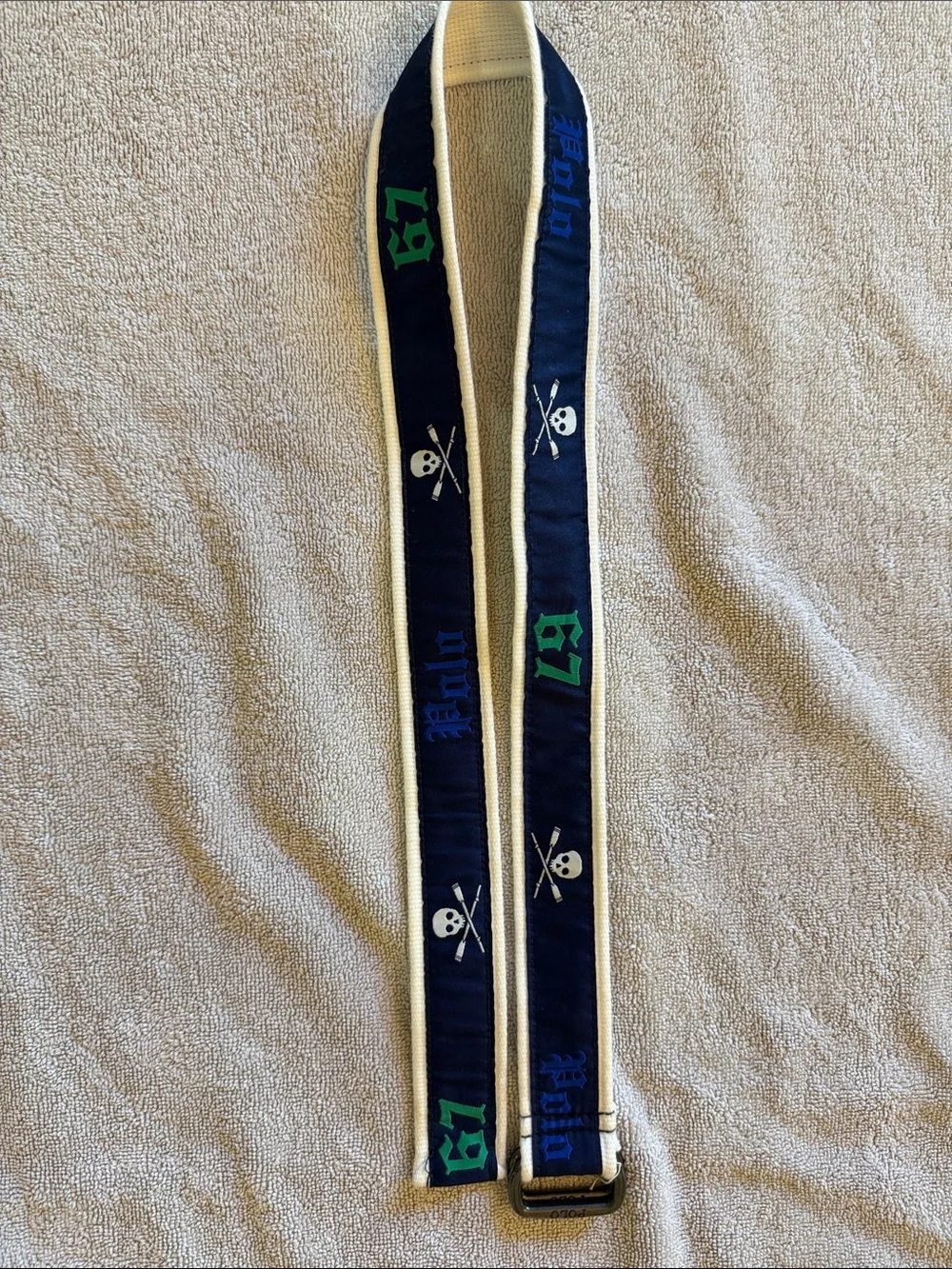 Polo by Ralph Lauren Navy, White & Green Kids Belt with Skull Motif